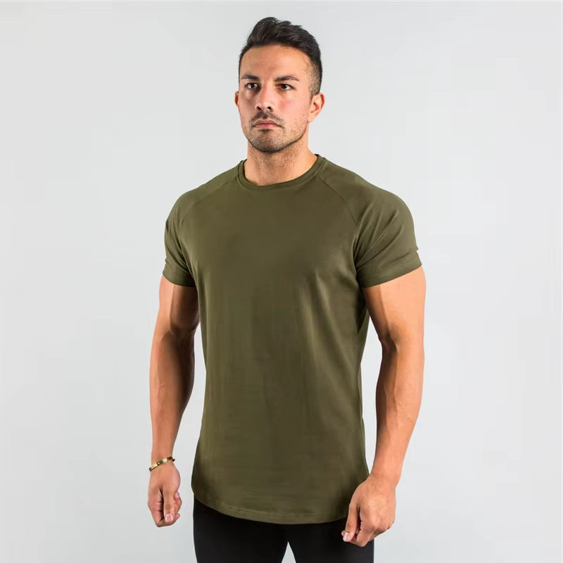 Solid Cotton Short Sleeve T-Shirt Men Gym Clothing Fashion Tees Sports Bodybuilding Fitness T Shirt